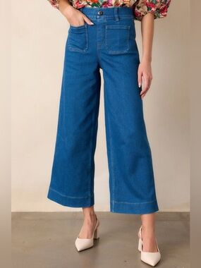 Spanx SpanxShape EveryWear Cropped Washed Blue Wide Leg Jeans Size Medium